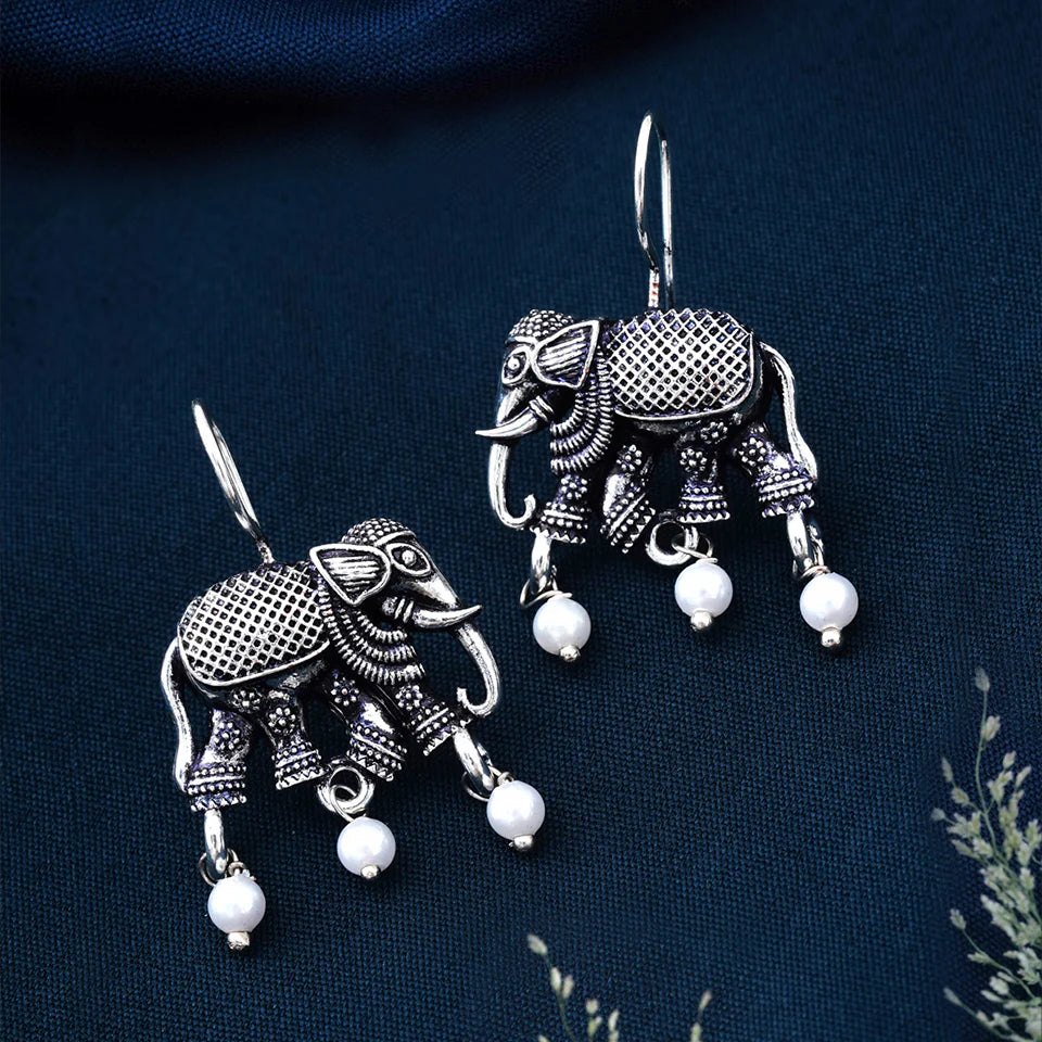 Premium Jaipuri Oxidized Set Of 9 Earrings in Elite Wooden Box