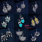 Premium Jaipuri Oxidized Set Of 9 Earrings in Elite Wooden Box